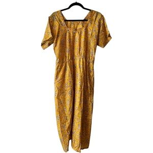 Golden Floral Yellow Square Neck Midi Dress